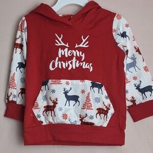 Reindeer Merry Christmas Red Holiday Kids Pullover Hoodie
